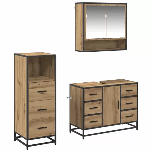  Fürdőszoba bútor szett fiókkal 3 pcs Artisan tölgy Faanyag