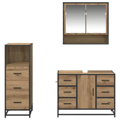  Fürdőszoba bútor szett fiókkal 3 pcs Artisan tölgy Faanyag