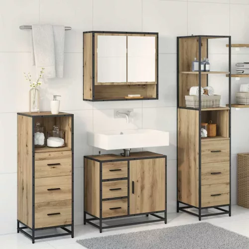  Fürdőszoba bútor szett fiókkal 4 pcs Artisan tölgy Faanyag