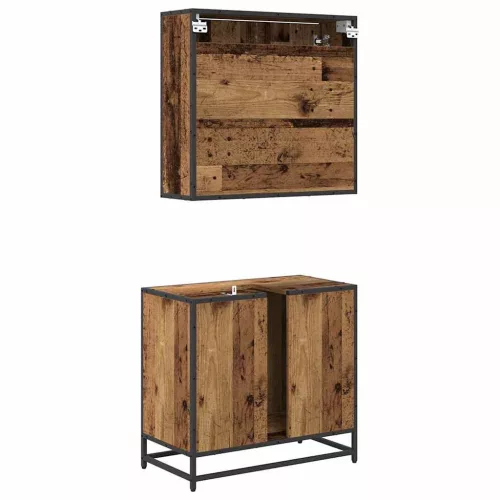  Fürdőszoba bútor szett fiókkal polcokkal 2 pcs Öreg fa Faanyag