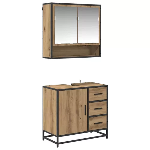  Fürdőszoba bútor szett fiókkal 2 pcs Artisan tölgy Faanyag