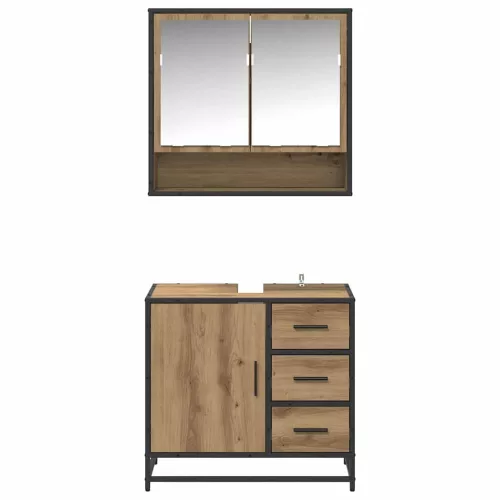  Fürdőszoba bútor szett fiókkal 2 pcs Artisan tölgy Faanyag