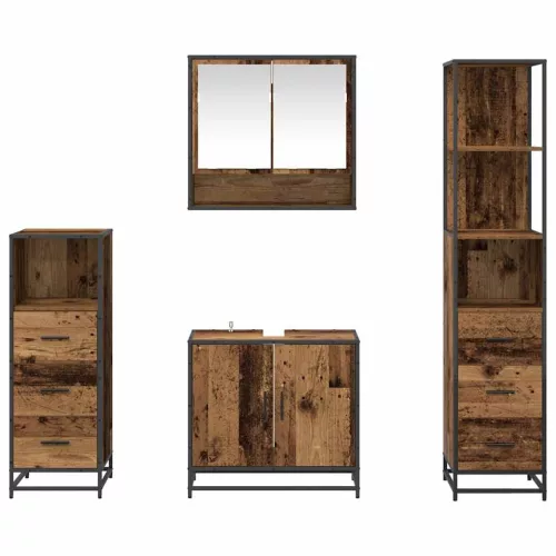  Fürdőszoba bútor szett fiókkal polcokkal 4 pcs Öreg fa Faanyag