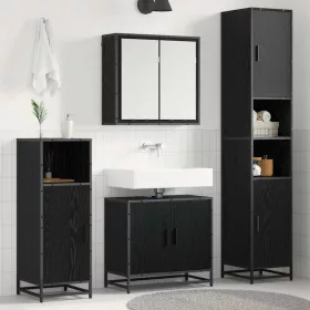    Fürdőszoba bútor szett polcokkal 4 pcs Fekete tölgy Faanyag