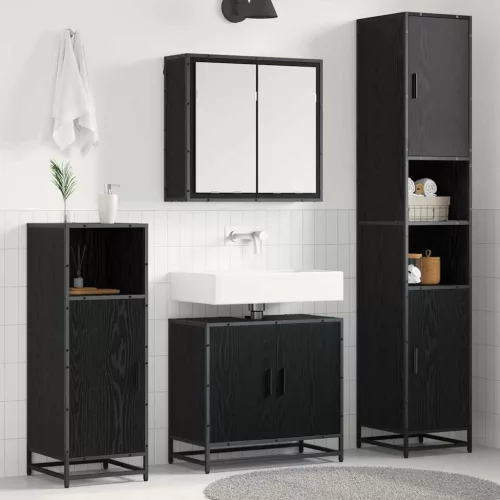  Fürdőszoba bútor szett polcokkal 3 pcs Fekete tölgy Faanyag