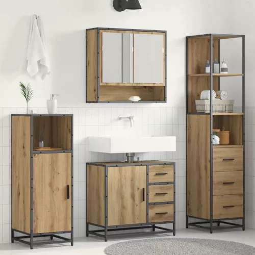  Fürdőszoba bútor szett fiókkal 3 pcs Artisan tölgy Faanyag