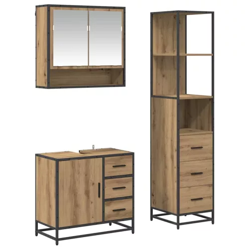  Fürdőszoba bútor szett fiókkal 3 pcs Artisan tölgy Faanyag