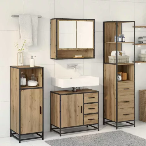  Fürdőszoba bútor szett fiókkal 3 pcs Artisan tölgy Faanyag