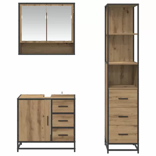  Fürdőszoba bútor szett fiókkal 3 pcs Artisan tölgy Faanyag