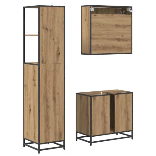  Fürdőszoba bútor szett fiókkal 3 pcs Artisan tölgy Faanyag