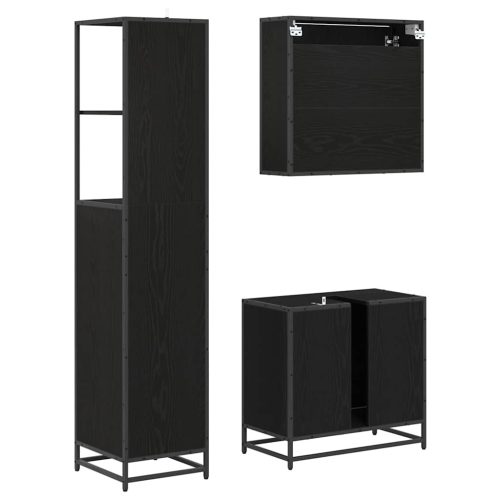  Fürdőszoba bútor szett fiókkal 3 pcs Fekete tölgy Faanyag