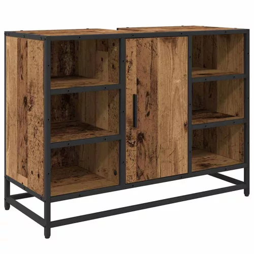  Fürdőszoba bútor szett polcokkal ajtóval 2 pcs Öreg fa Faanyag