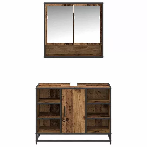  Fürdőszoba bútor szett polcokkal ajtóval 2 pcs Öreg fa Faanyag