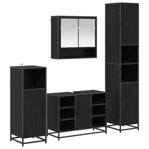  Fürdőszoba bútor szett polcokkal 4 pcs Fekete tölgy Faanyag
