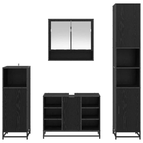  Fürdőszoba bútor szett polcokkal 4 pcs Fekete tölgy Faanyag