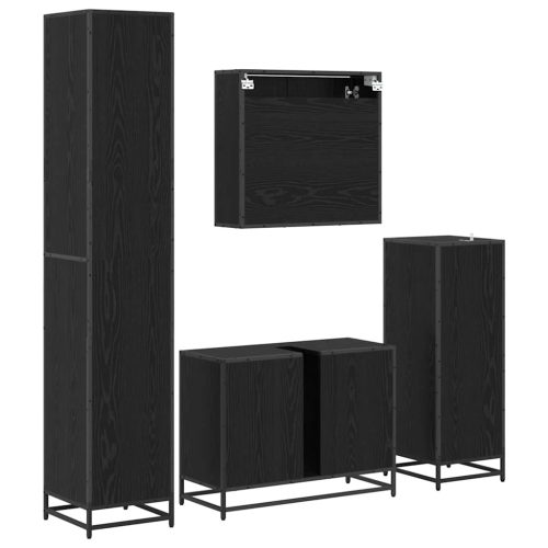  Fürdőszoba bútor szett polcokkal 4 pcs Fekete tölgy Faanyag