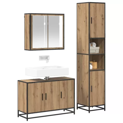  Fürdőszoba bútor szett fiókkal 3 pcs Artisan tölgy Faanyag