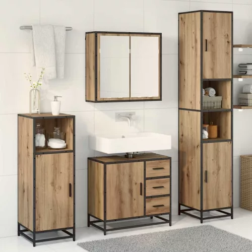  Fürdőszoba bútor szett fiókkal 3 pcs Artisan tölgy Faanyag