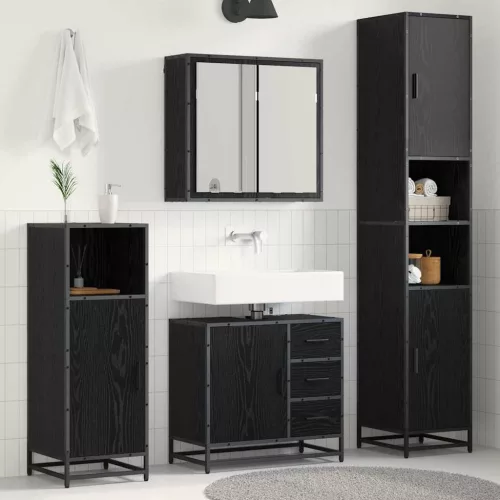  Fürdőszoba bútor szett fiókkal 3 pcs Fekete tölgy Faanyag