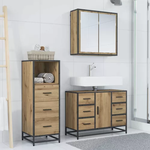  Fürdőszoba bútor szett fiókkal 3 pcs Artisan tölgy Faanyag