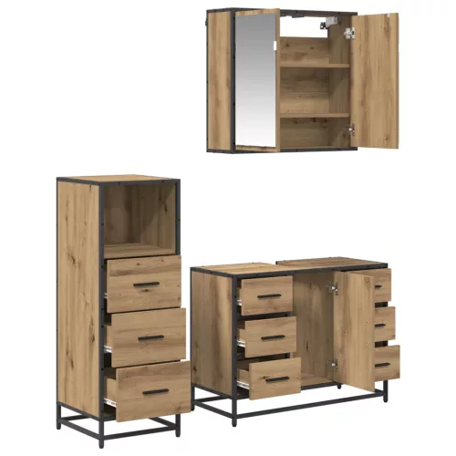  Fürdőszoba bútor szett fiókkal 3 pcs Artisan tölgy Faanyag
