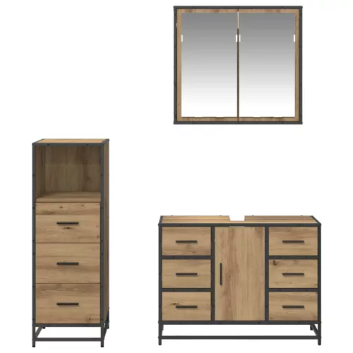  Fürdőszoba bútor szett fiókkal 3 pcs Artisan tölgy Faanyag