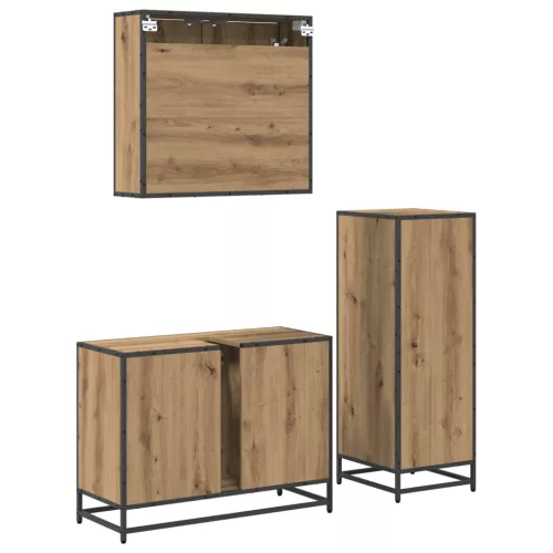  Fürdőszoba bútor szett fiókkal 3 pcs Artisan tölgy Faanyag