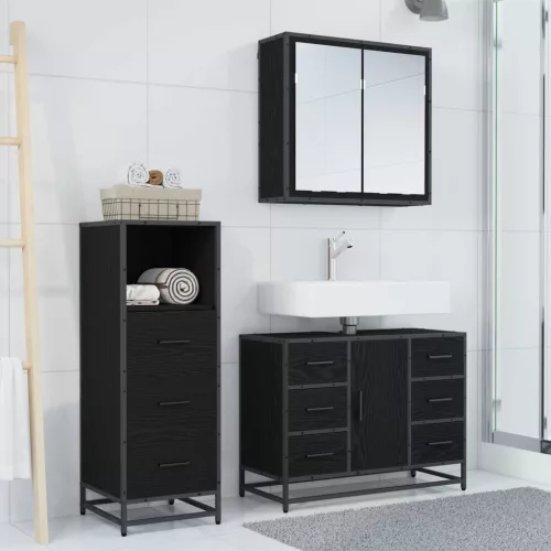  Fürdőszoba bútor szett fiókkal 3 pcs Fekete tölgy Faanyag