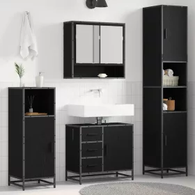    Fürdőszoba bútor szett polcokkal 3 pcs Fekete tölgy Faanyag