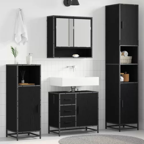  Fürdőszoba bútor szett polcokkal 3 pcs Fekete tölgy Faanyag