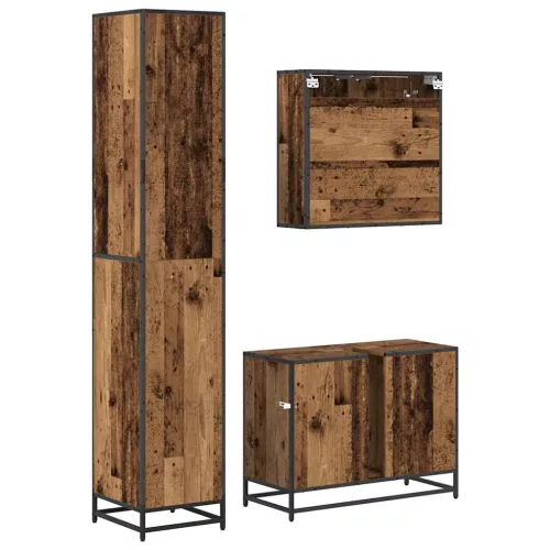  Fürdőszoba bútor szett polcokkal ajtóval 3 pcs Öreg fa Faanyag