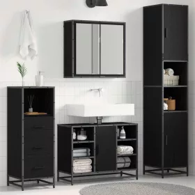    Fürdőszoba bútor szett polcokkal 3 pcs Fekete tölgy Faanyag