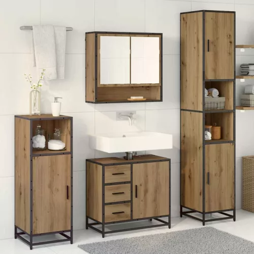  Fürdőszoba bútor szett fiókkal 3 pcs Artisan tölgy Faanyag