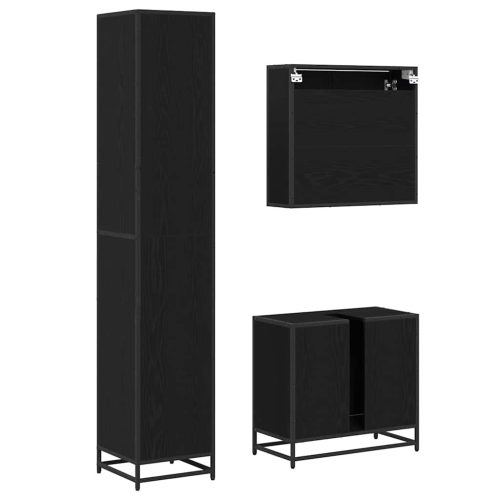  Fürdőszoba bútor szett polcokkal 3 pcs Fekete tölgy Faanyag