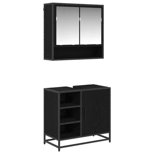  Fürdőszoba bútor szett fiókkal 2 pcs Fekete tölgy Faanyag