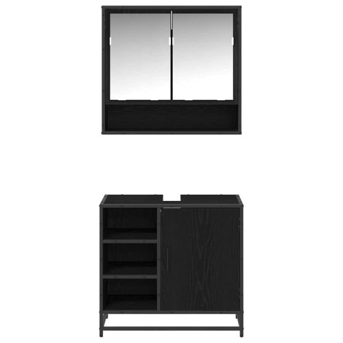  Fürdőszoba bútor szett fiókkal 2 pcs Fekete tölgy Faanyag