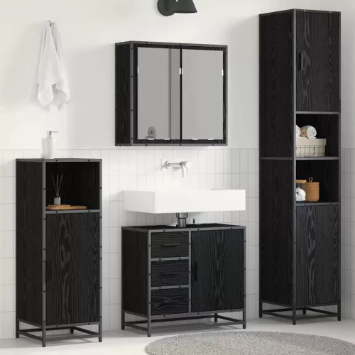  Fürdőszoba bútor szett fiókkal 4 pcs Fekete tölgy Faanyag
