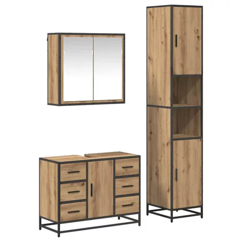  Fürdőszoba bútor szett fiókkal 3 pcs Artisan tölgy Faanyag