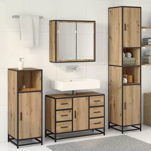  Fürdőszoba bútor szett fiókkal 3 pcs Artisan tölgy Faanyag