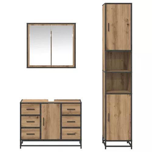  Fürdőszoba bútor szett fiókkal 3 pcs Artisan tölgy Faanyag
