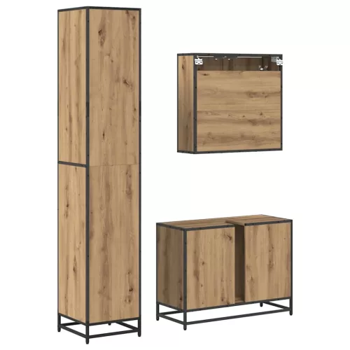  Fürdőszoba bútor szett fiókkal 3 pcs Artisan tölgy Faanyag