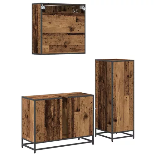  Fürdőszoba bútor szett fiókkal polcokkal 3 pcs Öreg fa Faanyag