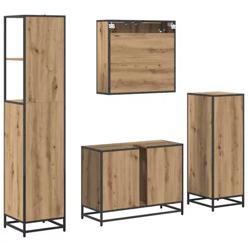  Fürdőszoba bútor szett fiókkal 4 pcs kézműves tölgy Faanyag