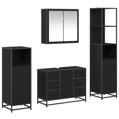  Fürdőszoba bútor szett fiókkal 4 pcs Fekete tölgy Faanyag