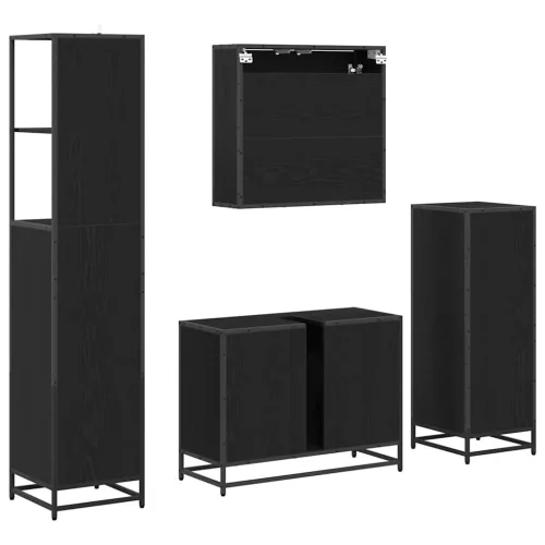  Fürdőszoba bútor szett fiókkal 4 pcs Fekete tölgy Faanyag