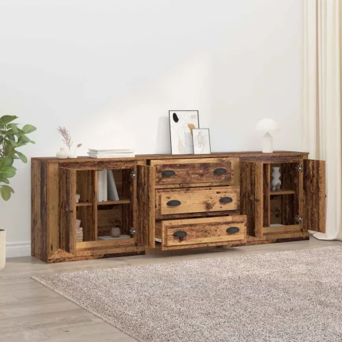  Oldalszekrények 3 pcs Antik Fa 210 x 35,5 x 67,5 cm Szerelt Fa