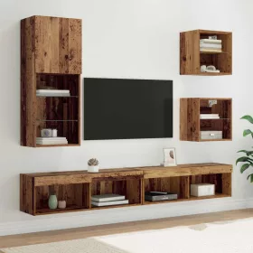   TV Fali Egységek LED-del LED -es lámpákkal 5 pcs Öreg fa Faanyag