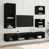 TV Fali Egységek LED-del LED -es lámpákkal 5 pcs Fekete tölgy Faanyag