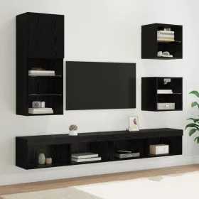   TV Fali Egységek LED-del LED -es lámpákkal 5 pcs Fekete tölgy Faanyag