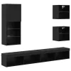 TV Fali Egységek LED-del LED -es lámpákkal 5 pcs Fekete tölgy Faanyag